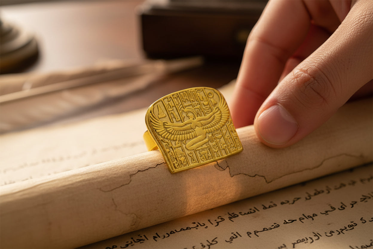 Gold Goddess Isis Ring, Egyptian Jewelry, Revival Jewelry, Adjustable Talisman Ring, Divine Minimalist, Gift for Men and Women