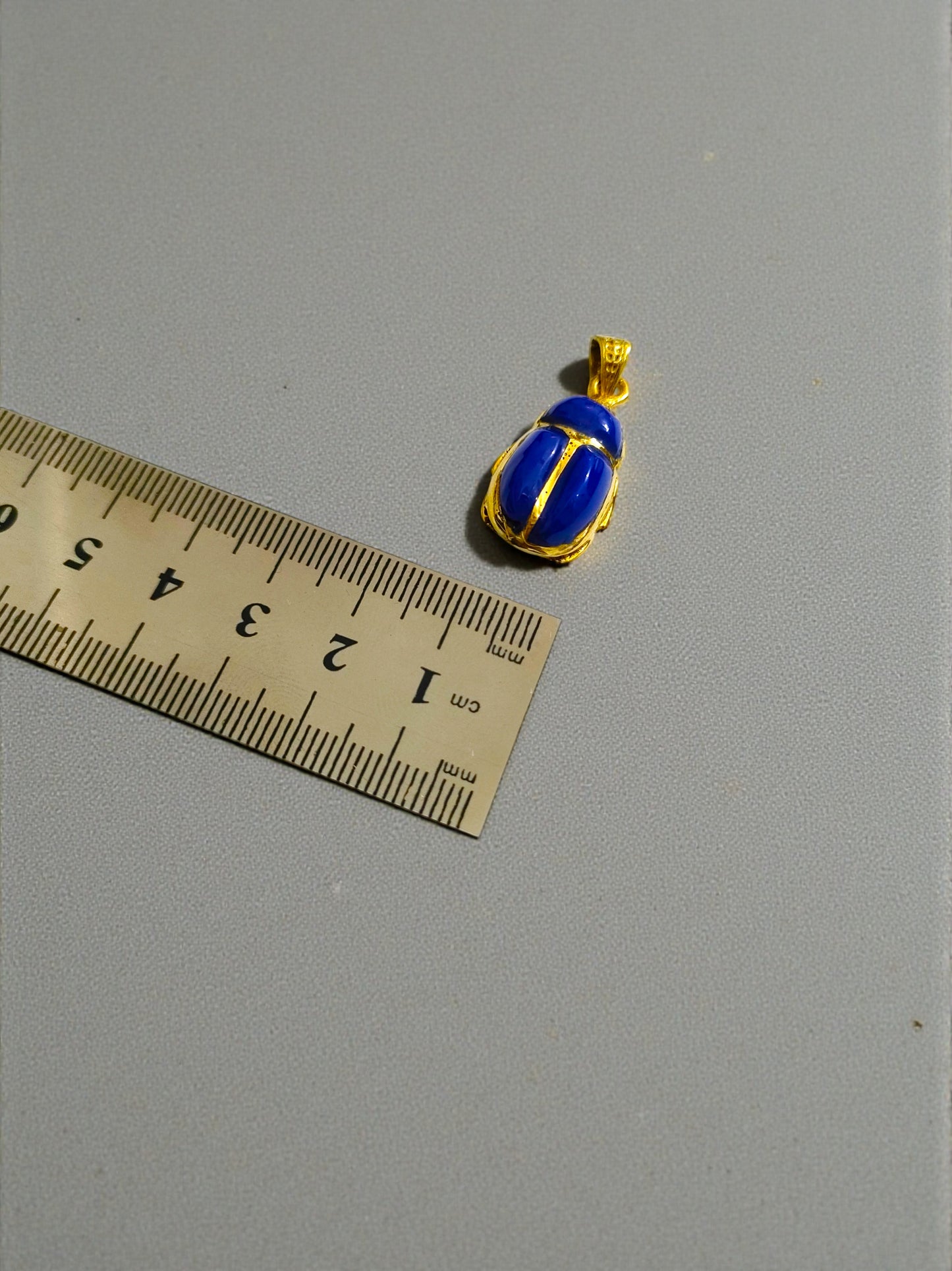 Gold Egyptian Scarab Lapis Lazuli Necklace, Handmade Talisman Divine Pendant