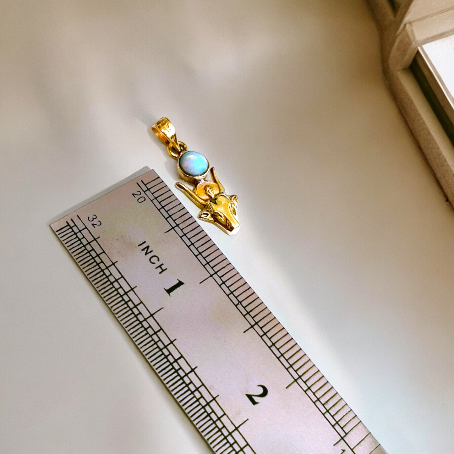 Gold Hathor Cow Head Pendant Necklace, Egyptian Opal Jewelry Gift