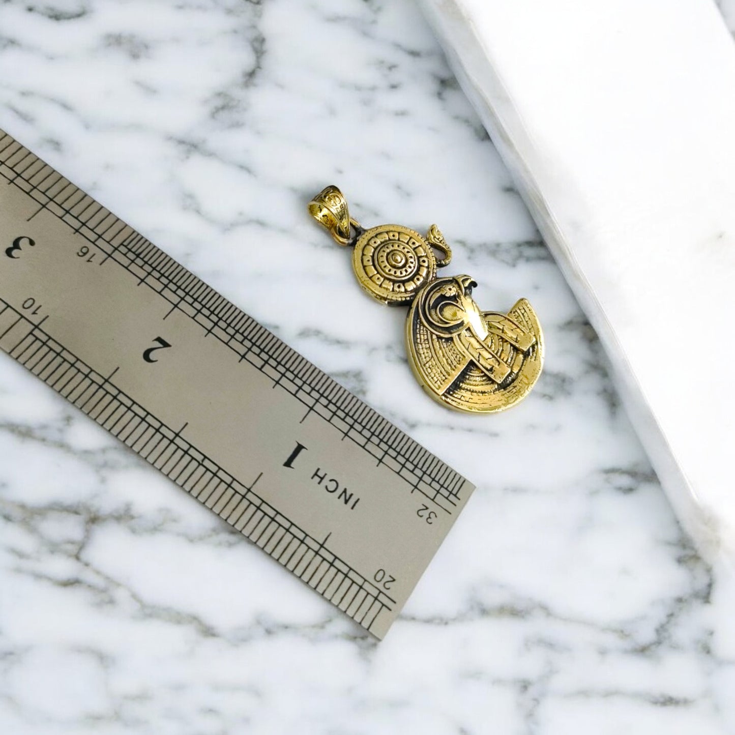 Gold God Horus Pendant, Egyptian Revival Necklace