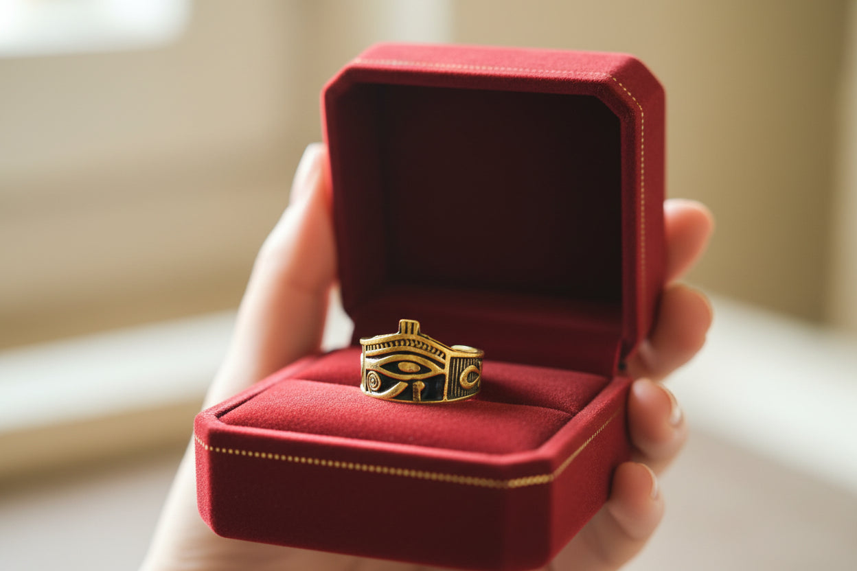Gold Wadjet Ring, Handmade Egyptian Eye of Horus Talisman