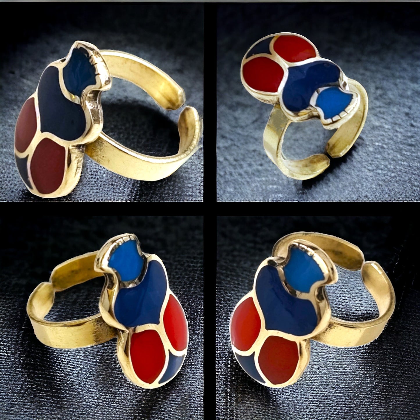 Gold Scarab Ring, Enamel Egyptian Talisman, Adjustable Ring