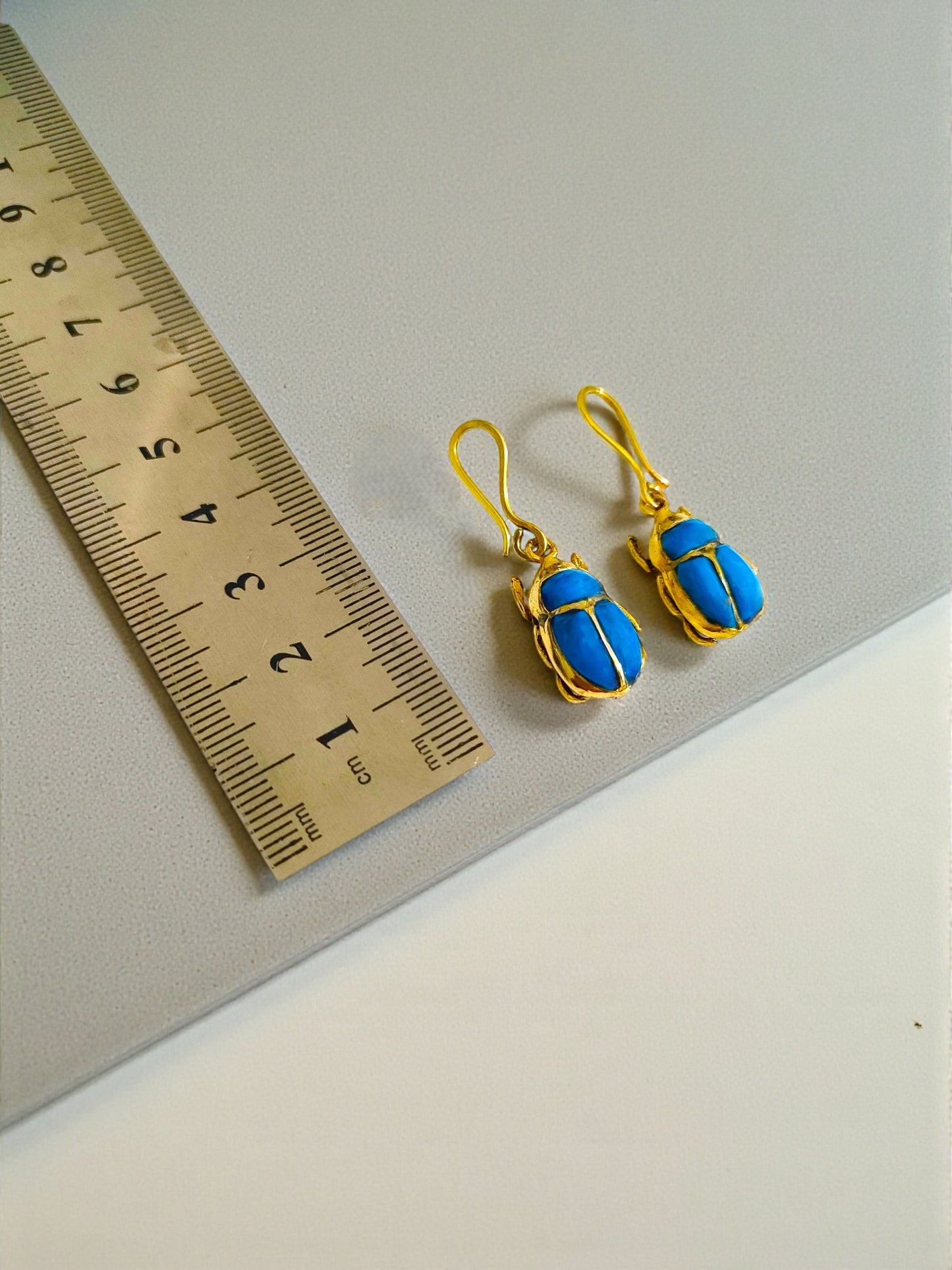 Gold Scarab Turquoise Earrings, Ancient Egyptian Boho Statement Jewelry