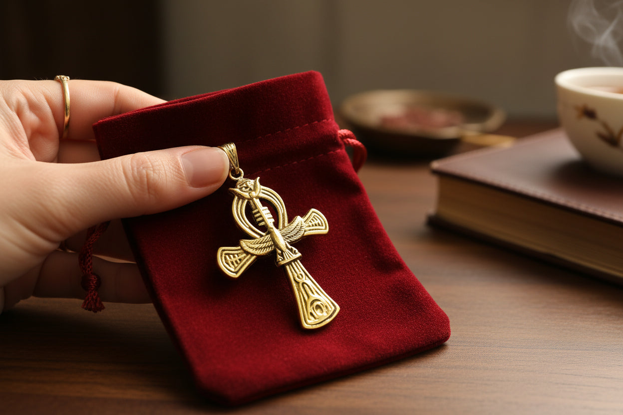 Gold Ankh Pendant Necklace, Egyptian Revival Jewelry Gift