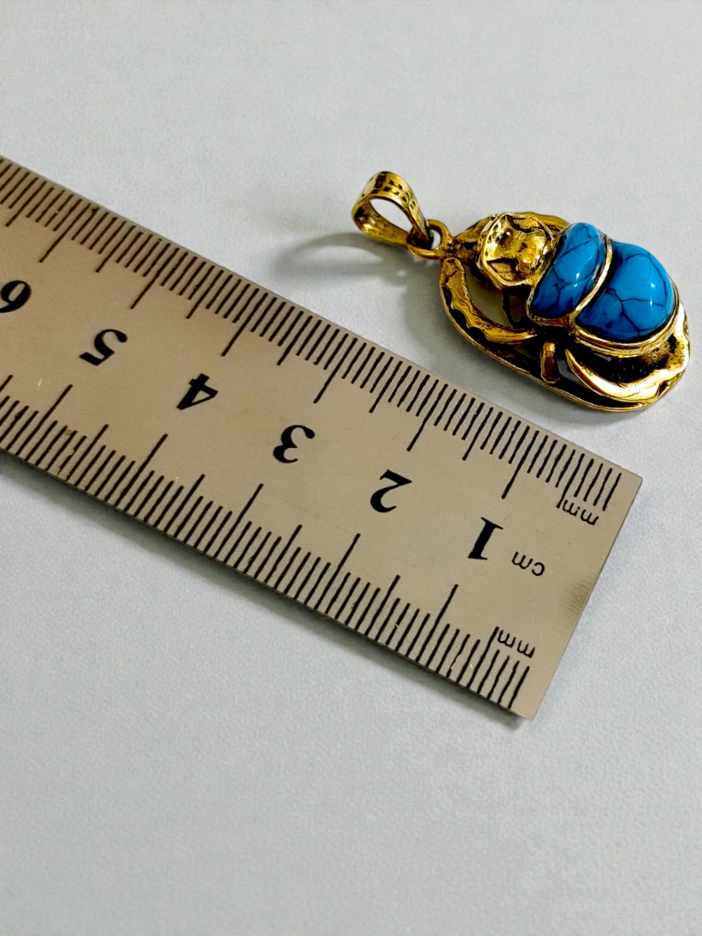 Gold Egyptian Scarab Pendant Necklace, Turquoise Talisman Jewelry