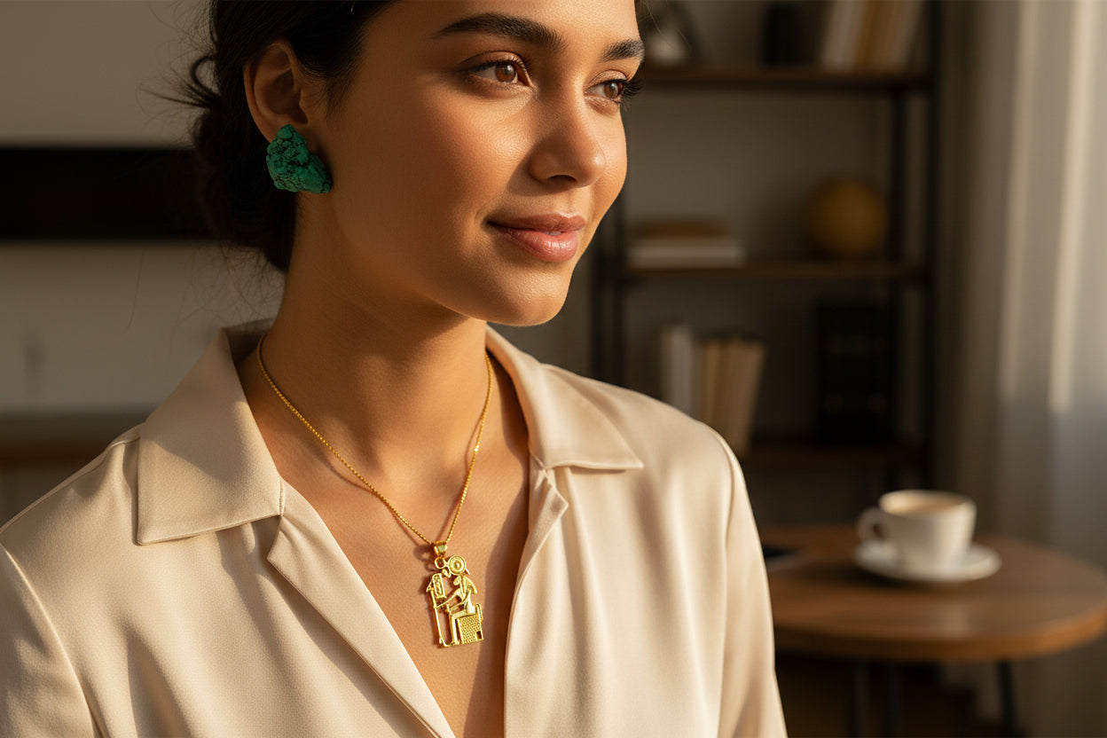 Gold Sekhmet Pendant, Egyptian Revival Necklace, Divine Talisman