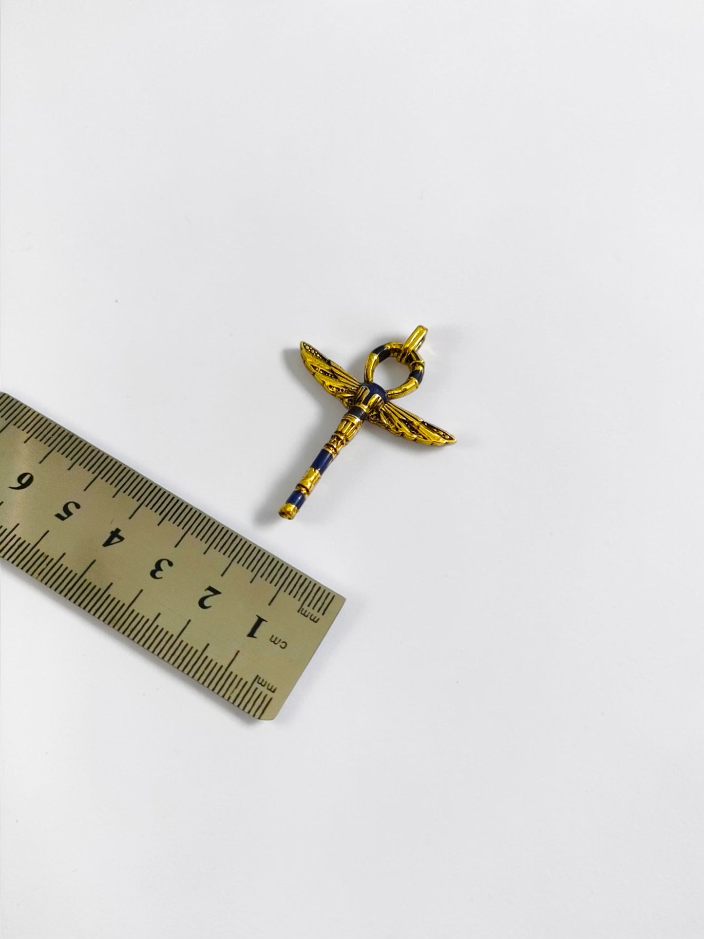 Gold Winged Ankh Pendant Necklace, Egyptian Key of Life Talisman