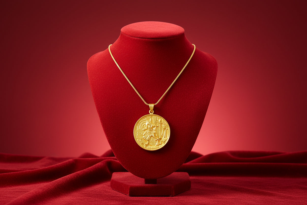 Gold Anubis Pendant Necklace, Egyptian Revival Jewelry