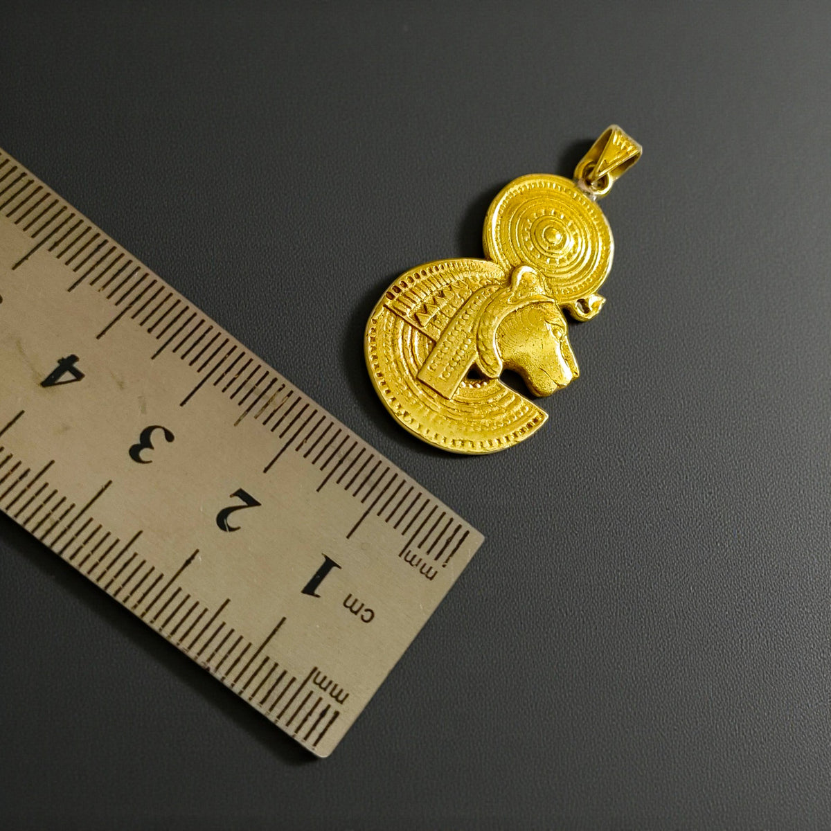 Gold Sekhmet Pendant, Egyptian Revival Necklace, Divine Talisman