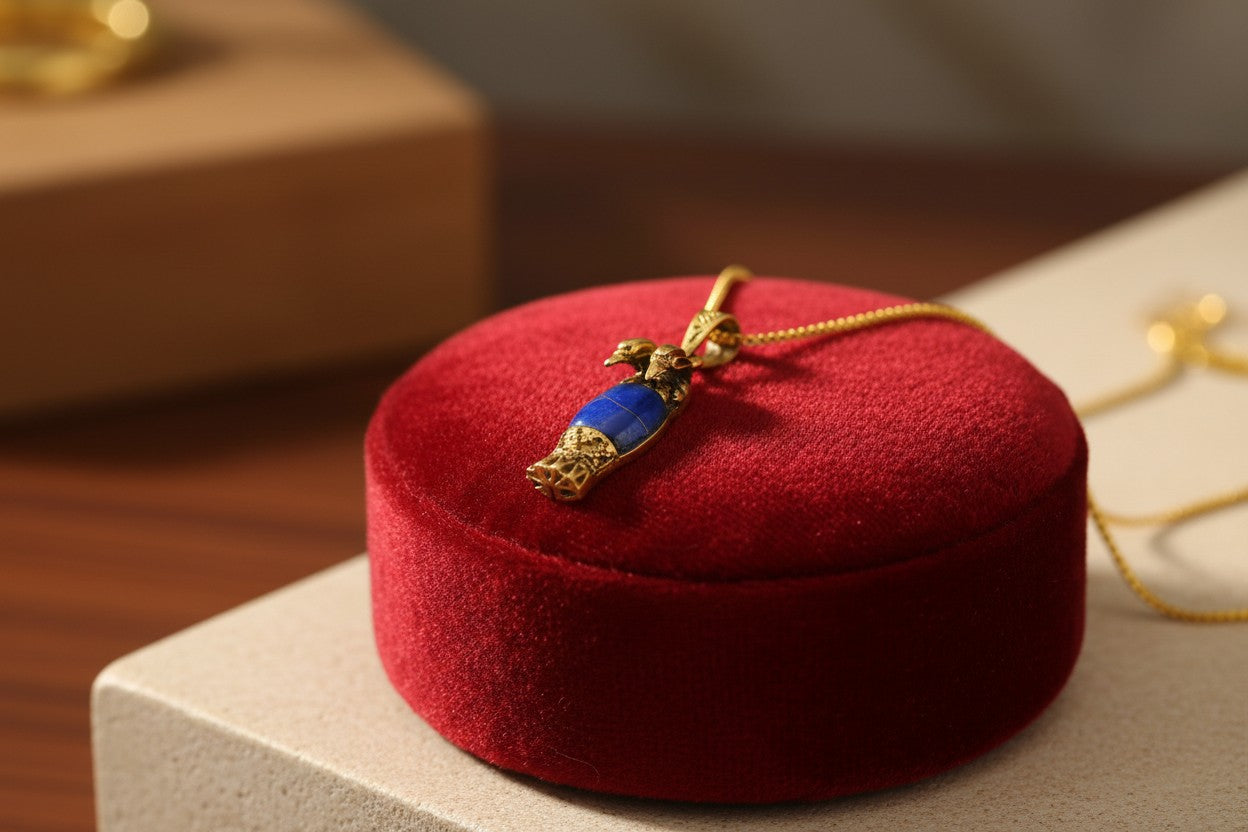 Ancient Egyptian Lapis Lazuli & Gold Pendant, Ramses II Cuff-Inspired Necklace, Regal Egyptian Amulet