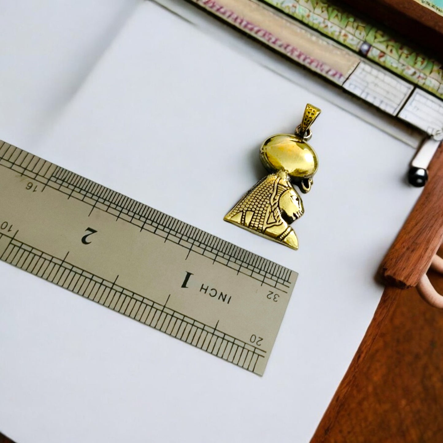 Gold Sekhmet Pendant, Egyptian Revival Necklace