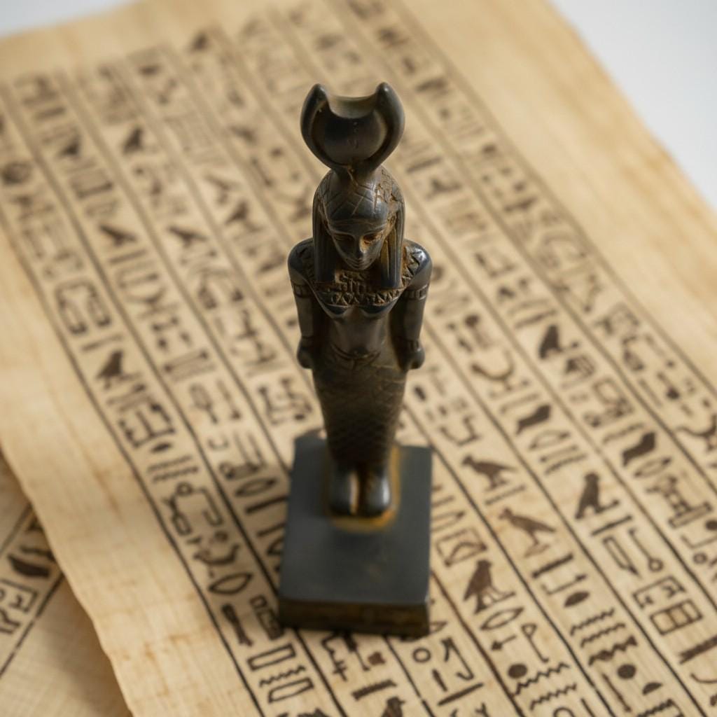 Handmade Goddess Hathor Statue, Ancient Egyptian Sculpture, Sacred Divine Art, Spiritual Decor