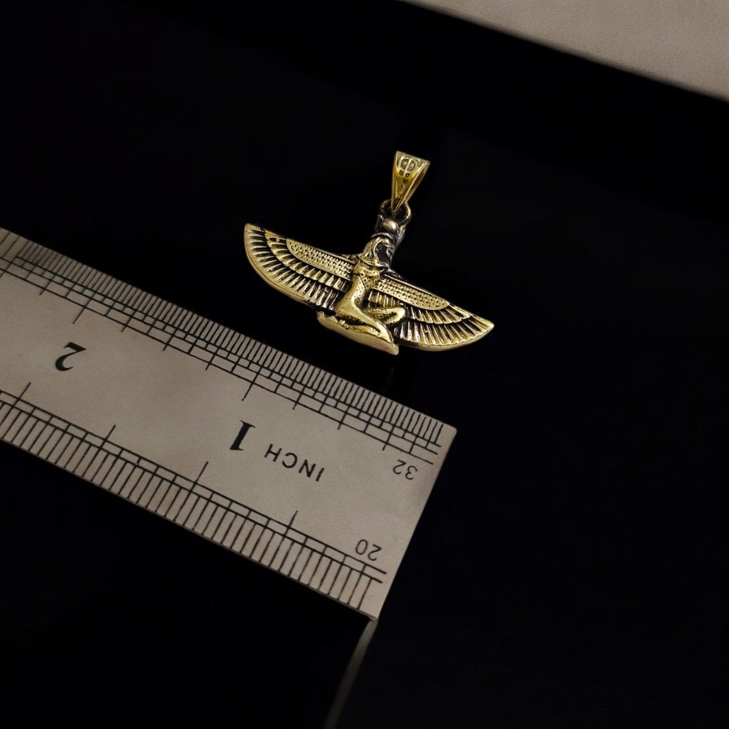 Gold Goddess Isis Pendant, Winged Egyptian Necklace, Gift for Men and Women
