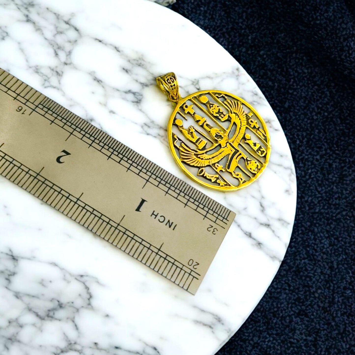 Gold Goddess Isis Pendant, Winged Egyptian Divine Necklace