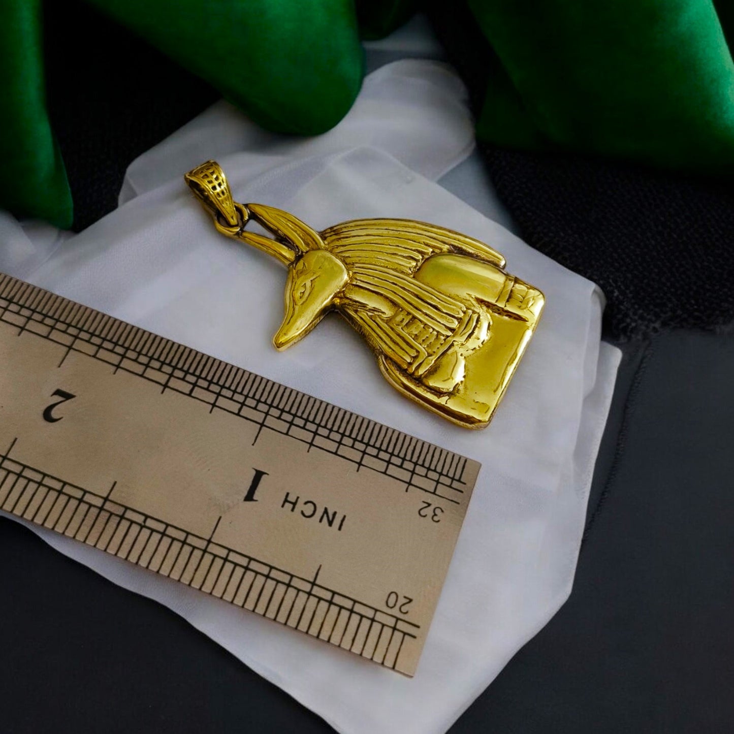 Gold Anubis Pendant Necklace, Handmade Egyptian Revival Jewelry