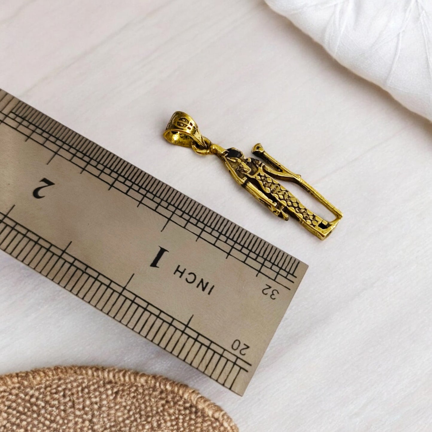 Gold Goddess Maat Pendant Necklace, Egyptian Revival Talisman