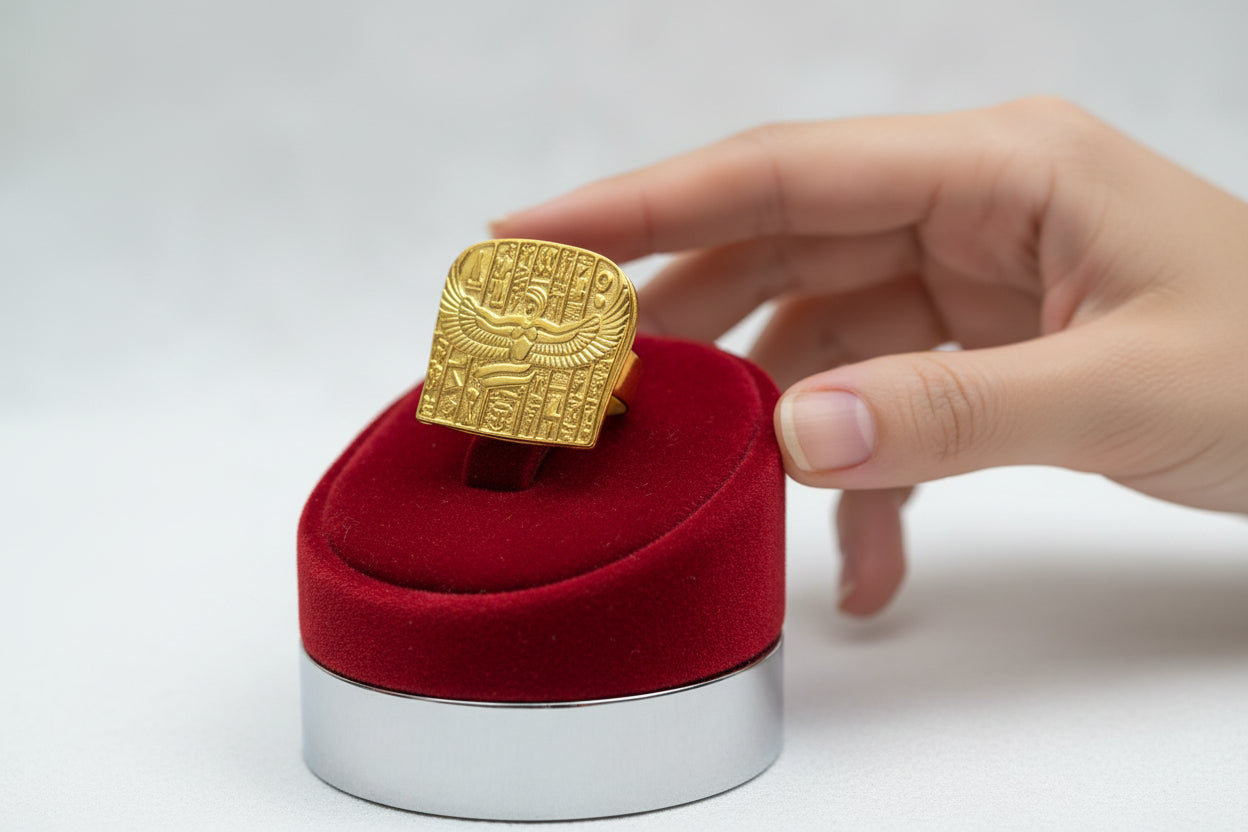 Gold Goddess Isis Ring, Egyptian Jewelry, Revival Jewelry, Adjustable Talisman Ring, Divine Minimalist, Gift for Men and Women