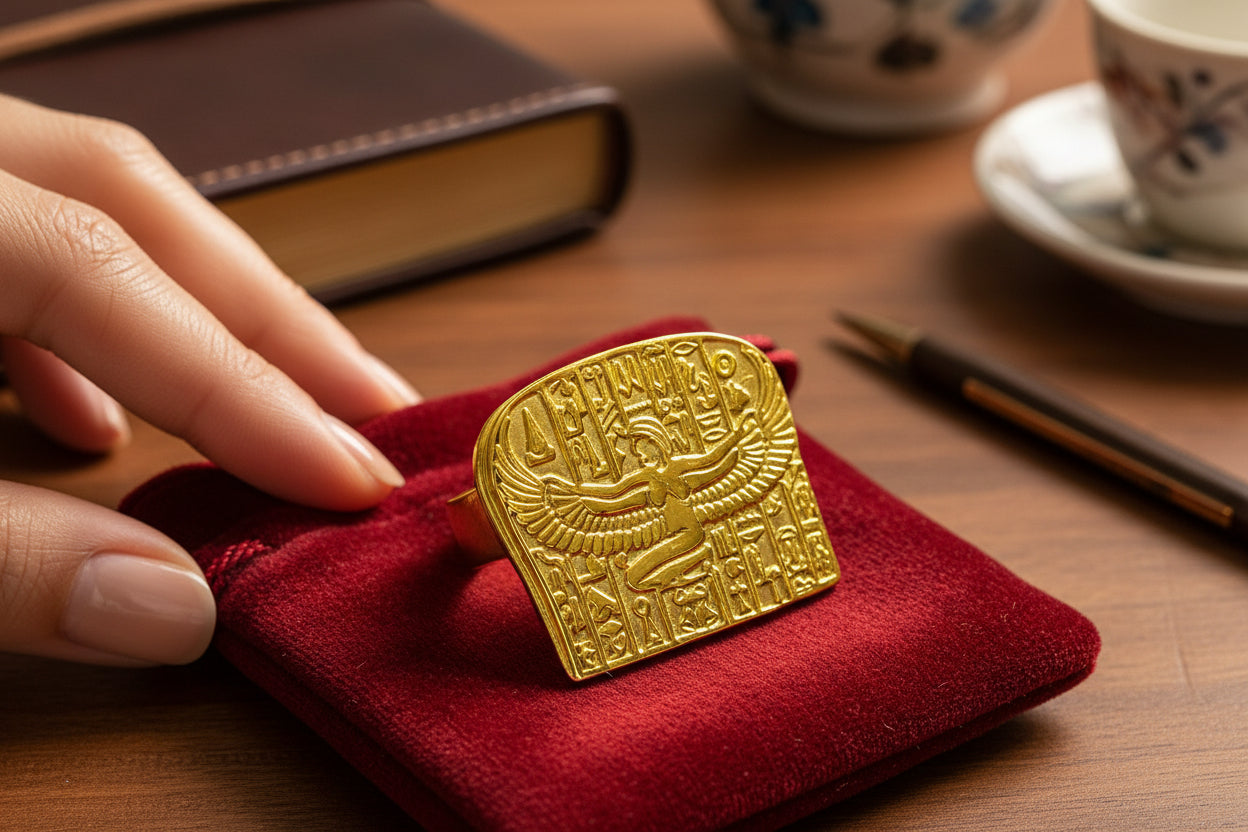 Gold Goddess Isis Ring, Egyptian Jewelry, Revival Jewelry, Adjustable Talisman Ring, Divine Minimalist, Gift for Men and Women