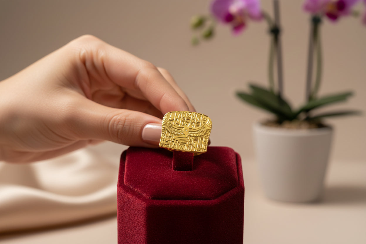 Gold Goddess Isis Ring, Egyptian Jewelry, Revival Jewelry, Adjustable Talisman Ring, Divine Minimalist, Gift for Men and Women