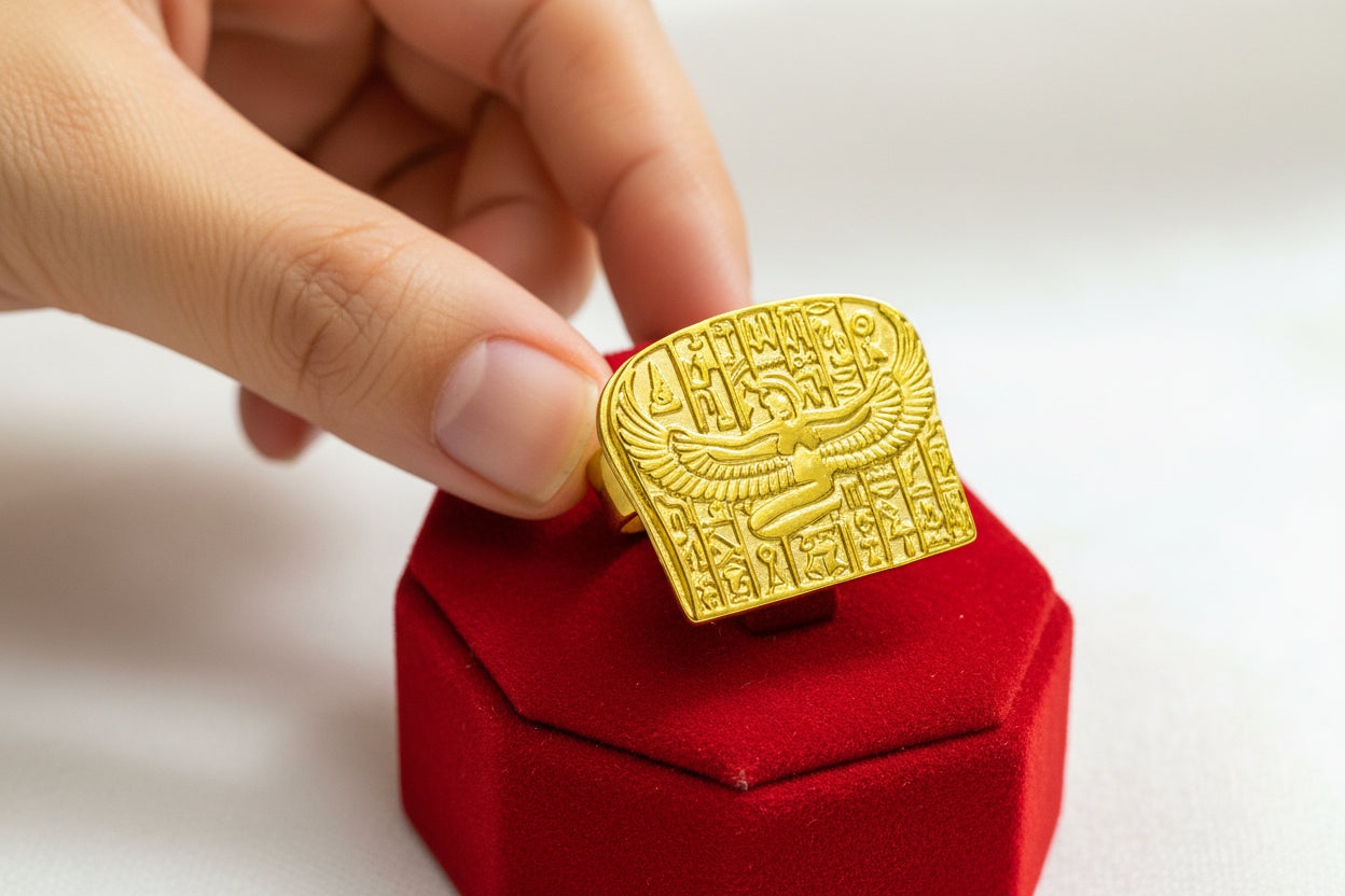 Gold Goddess Isis Ring, Egyptian Jewelry, Revival Jewelry, Adjustable Talisman Ring, Divine Minimalist, Gift for Men and Women