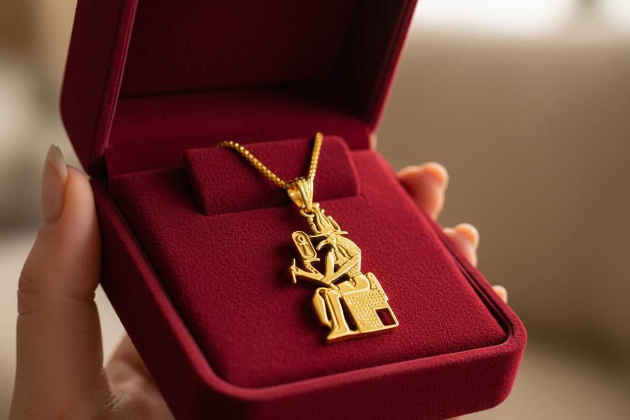 Gold Thoth Pendant Necklace, Egyptian Revival Talisman