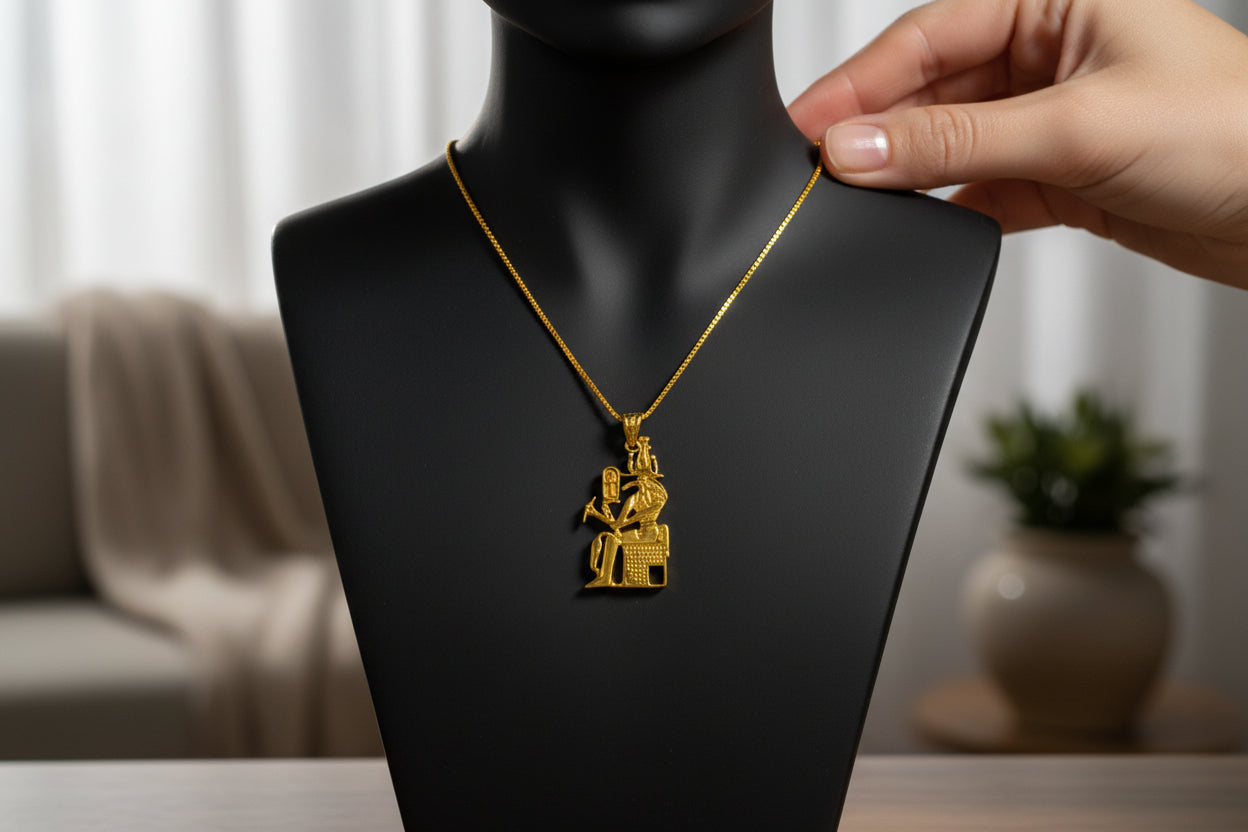 Gold Thoth Pendant Necklace, Egyptian Revival Talisman