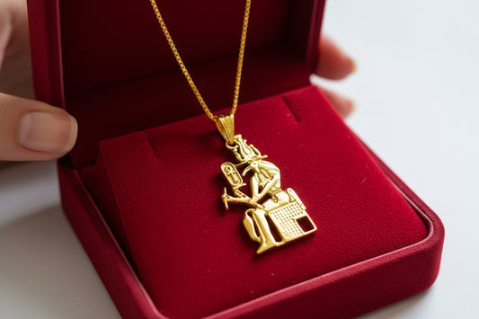Gold Thoth Pendant Necklace, Egyptian Revival Talisman