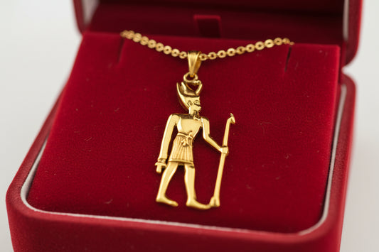 Gold God Amun Pendant Necklace, Egyptian Revival Jewelry Talisman