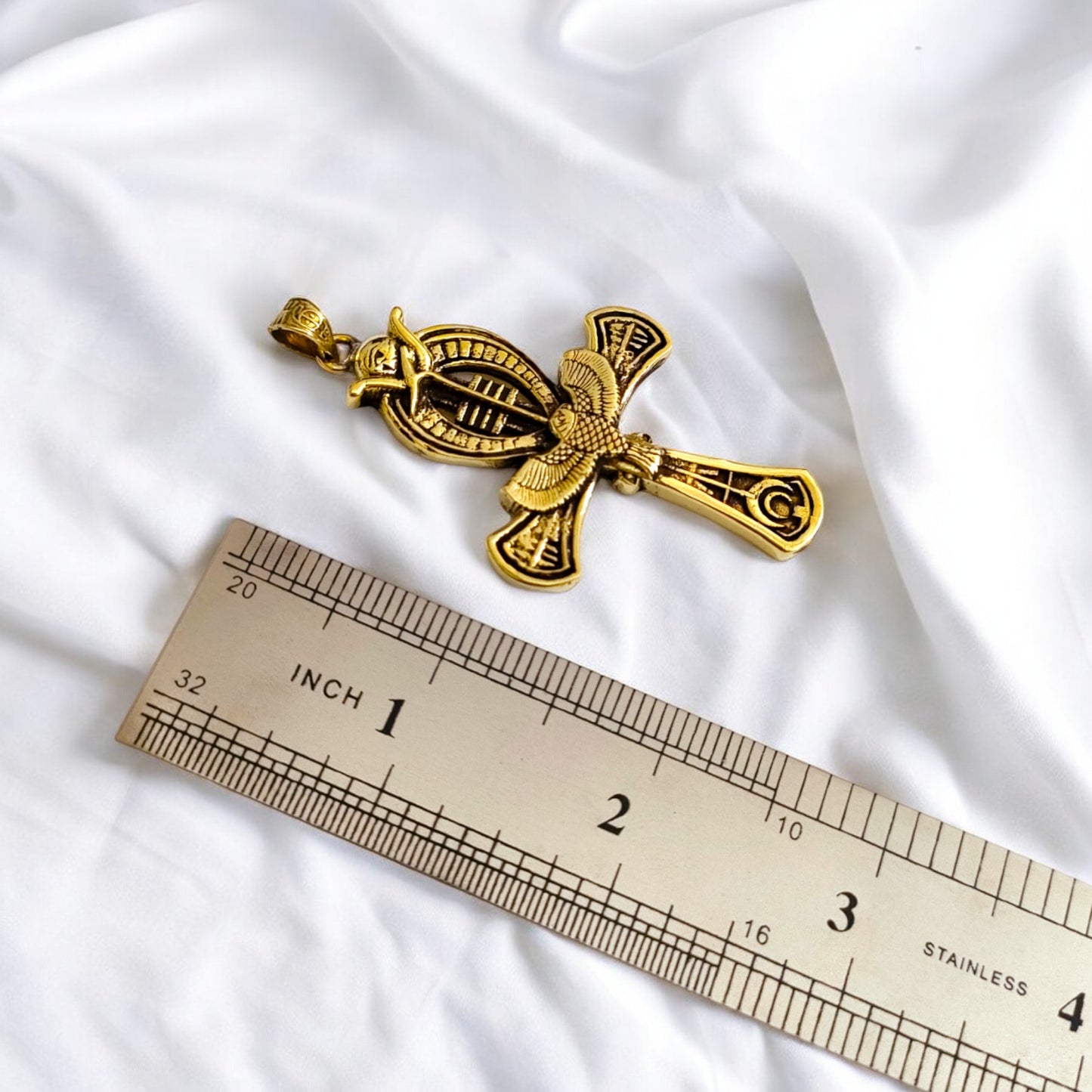 Gold Ankh Pendant, Egyptian Talisman Necklace