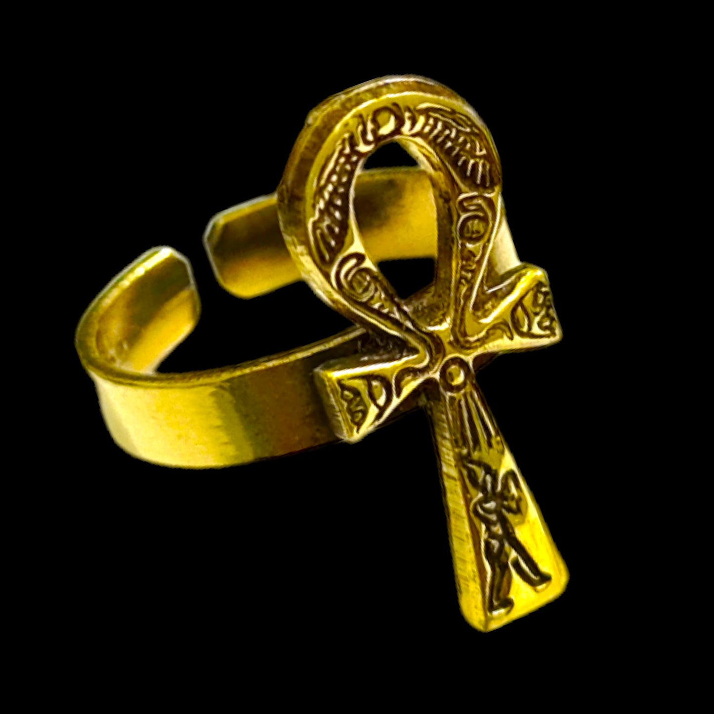 Gold Akhenaton Prayers Ankh Ring, Handmade Egyptian Talisman Gift
