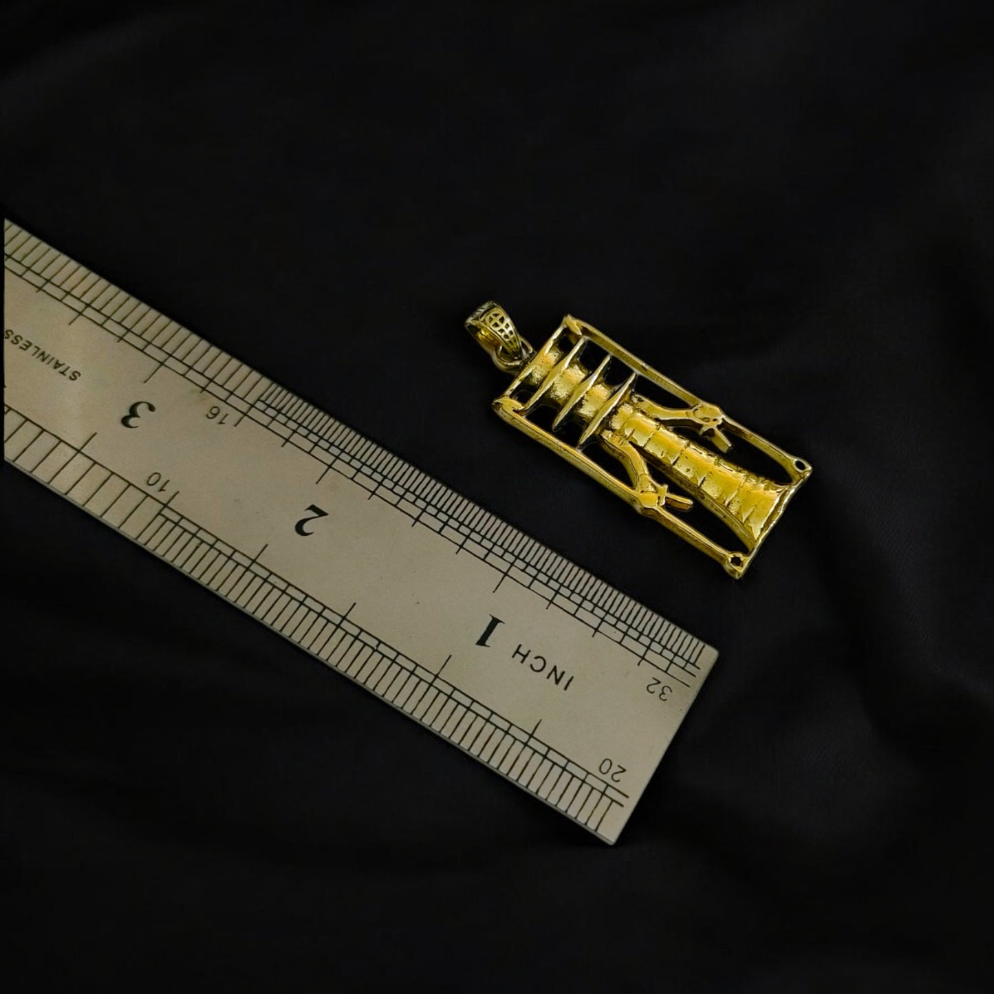 Gold Djed Pillar Pendant Necklace, Egyptian Revival Talisman