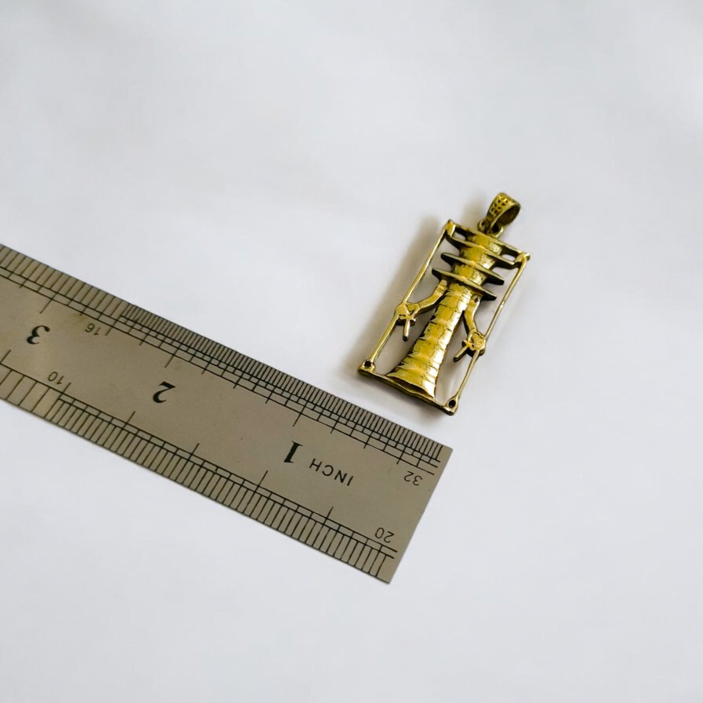 Gold Djed Pillar Pendant Necklace, Egyptian Revival Talisman