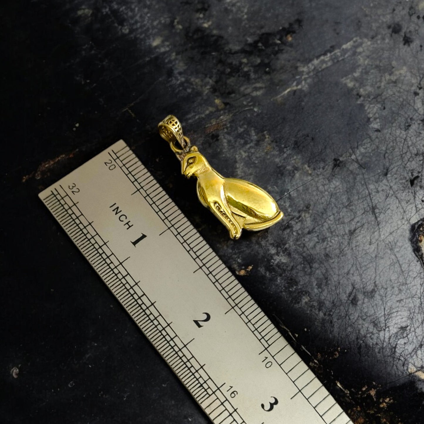 Gold Bastet Cat Pendant Necklace, Egyptian Revival Jewelry Talisman