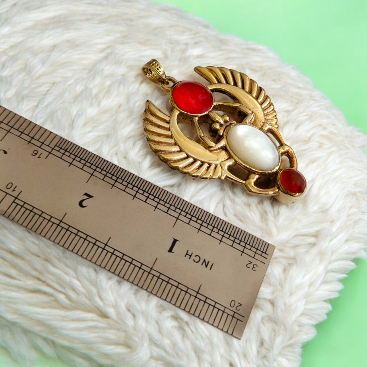 Gold Scarab Mother of Pearl Pendant Necklace, Egyptian Revival Jewelry