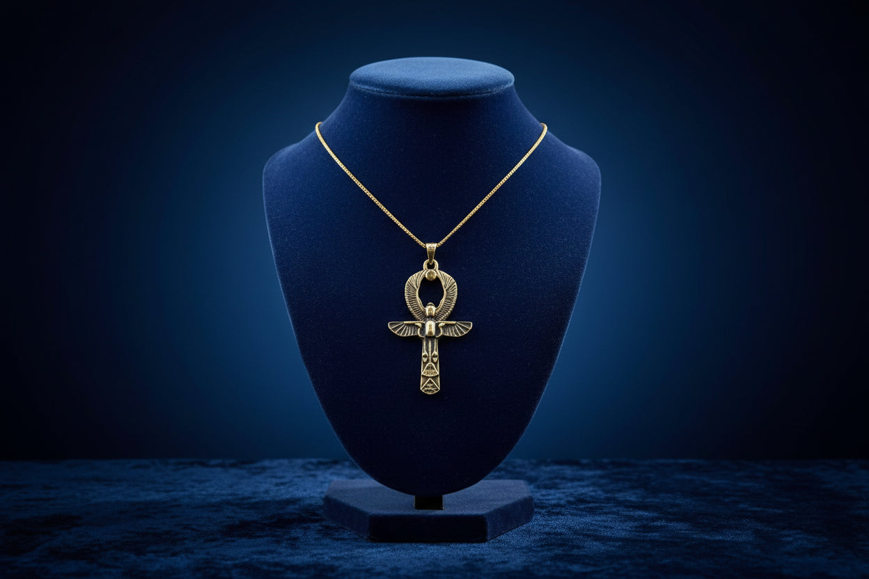 Gold Ankh Necklace, Egyptian Key of Life Talisman Pendant