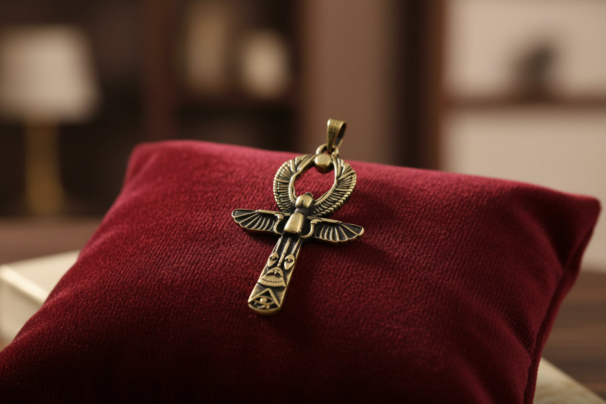 Gold Ankh Necklace, Egyptian Key of Life Talisman Pendant
