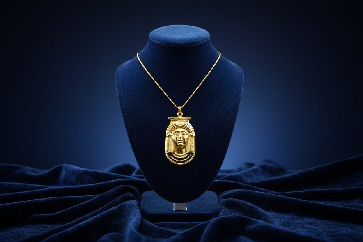 Gold Goddess Hathor Pendant, Large Egyptian Goddess Necklace
