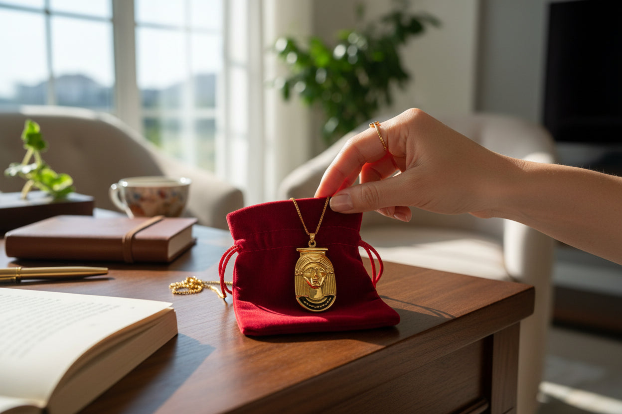 Gold Goddess Hathor Pendant, Large Egyptian Goddess Necklace