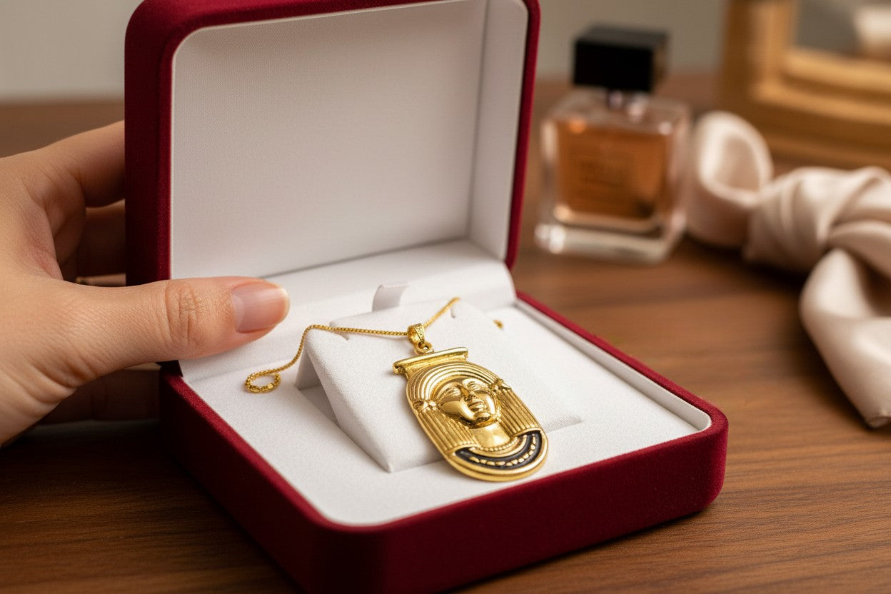 Gold Goddess Hathor Pendant, Large Egyptian Goddess Necklace