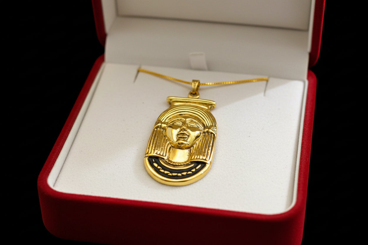 Gold Goddess Hathor Pendant, Large Egyptian Goddess Necklace