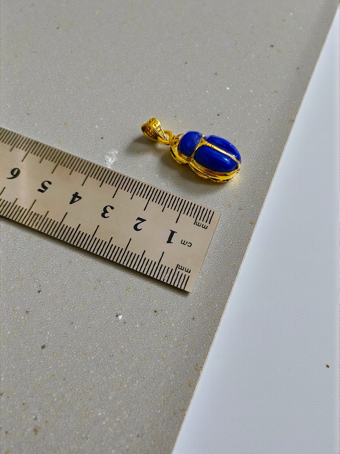 Gold Egyptian Scarab Lapis Lazuli Necklace, Handmade Talisman Divine Pendant