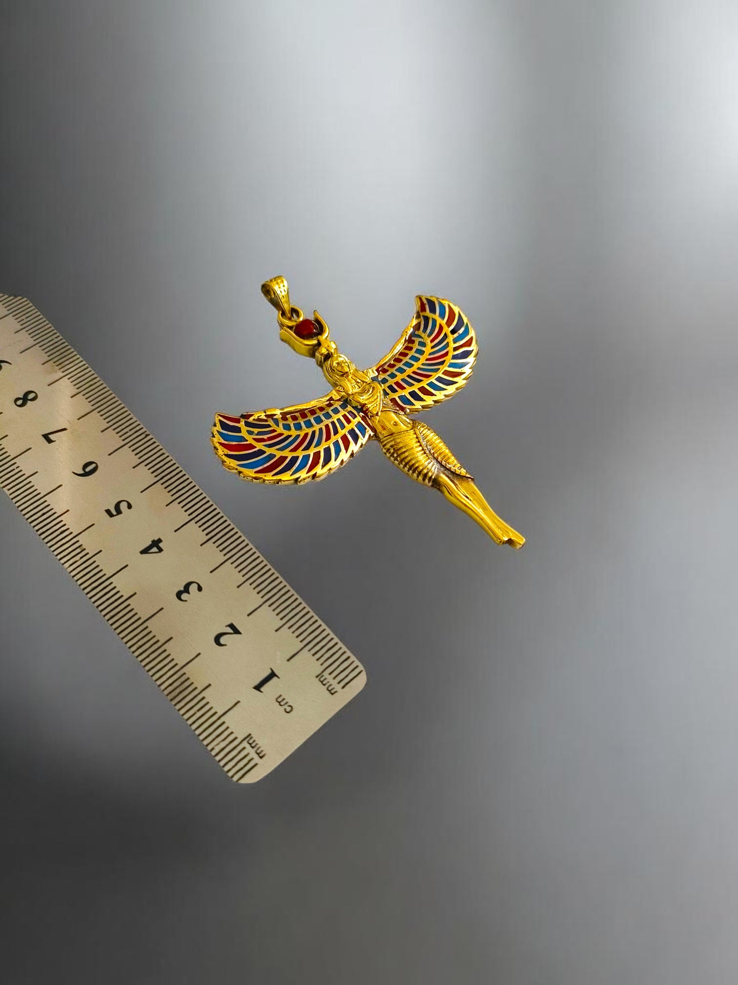 Large Gold Winged Goddess Isis Pendant Necklace