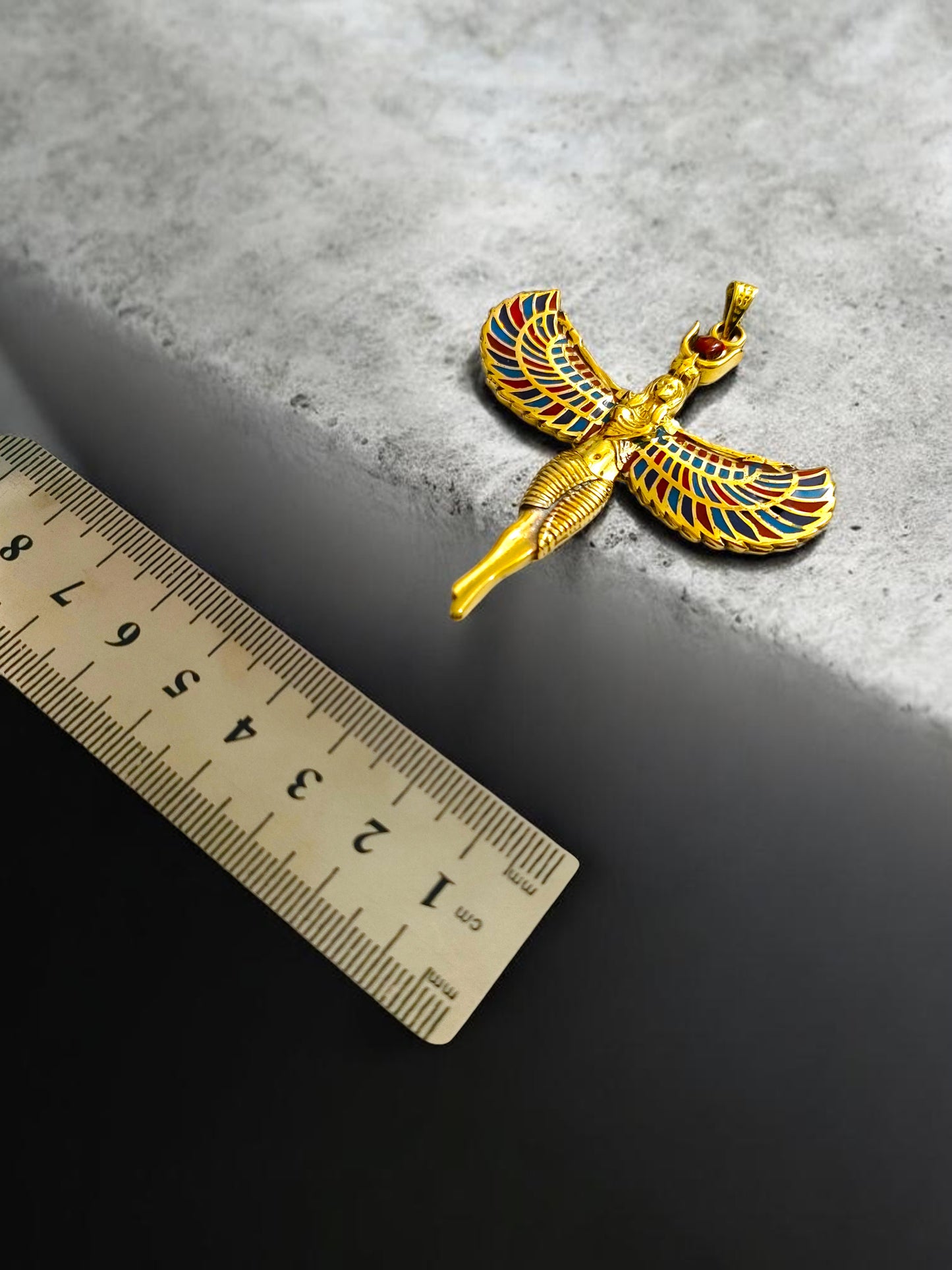 Large Gold Winged Goddess Isis Pendant Necklace