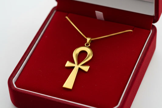 Gold Ankh Pendant, Egyptian Key of Life Talisman Necklace