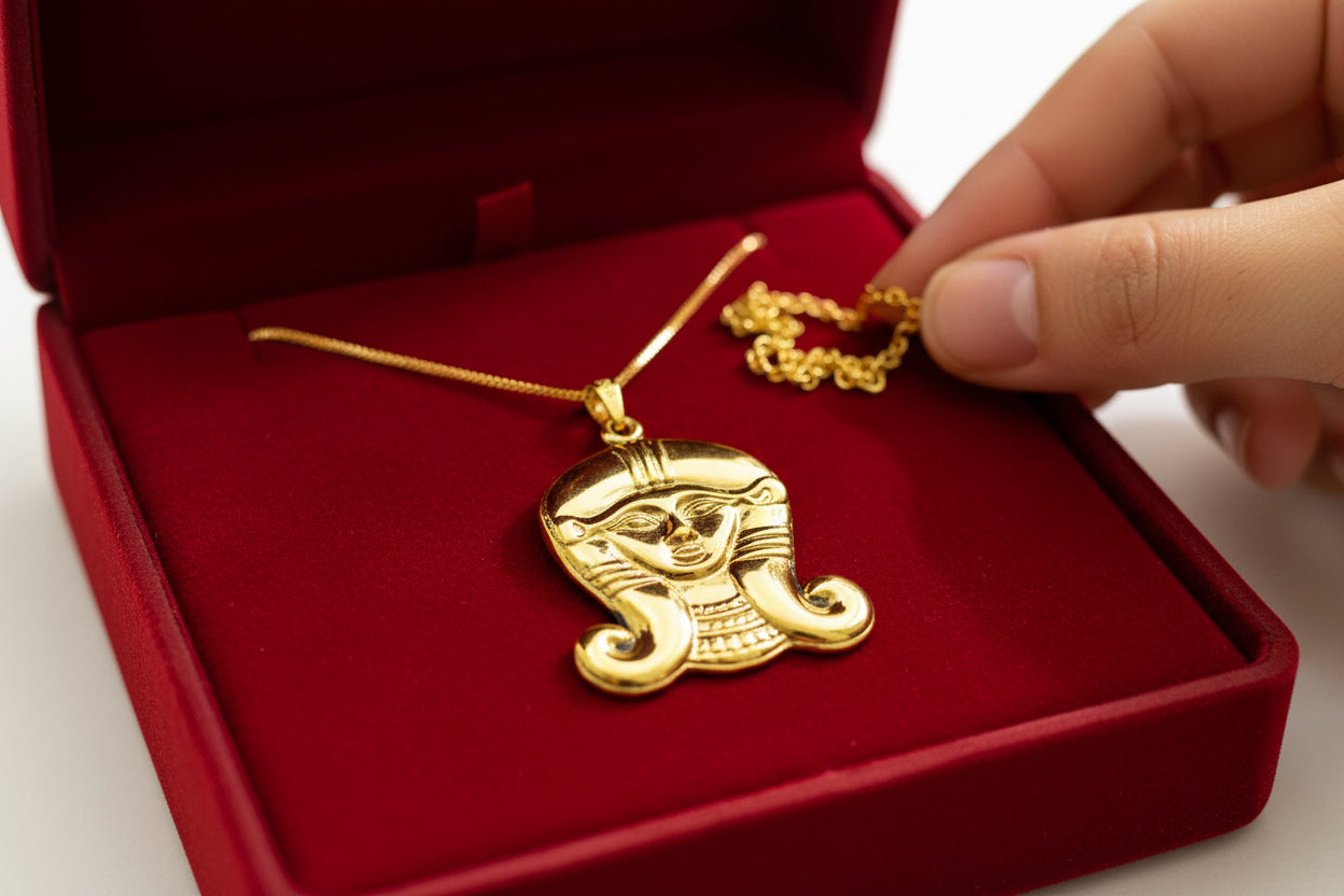 Gold Goddess Hathor Pendant, Large Egyptian Goddess Necklace