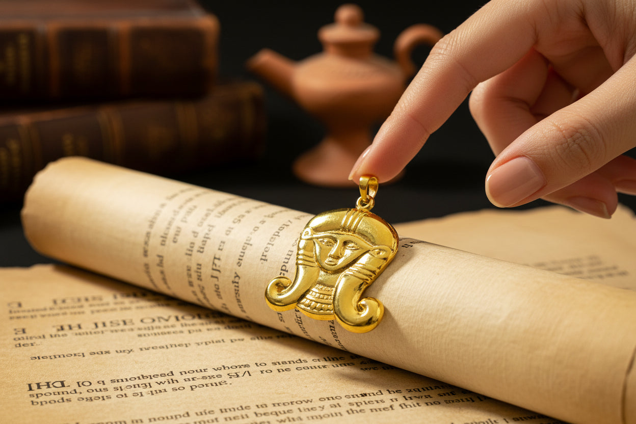 Gold Goddess Hathor Pendant, Large Egyptian Goddess Necklace