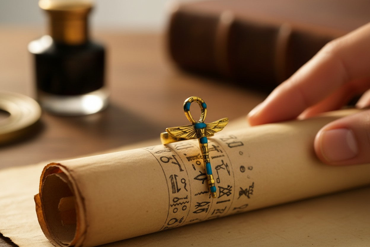 Gold Winged Ankh Ring, Ancient Egyptian Key Of Life Jewelry, Turquoise Statement Ring, Spiritual Talisman Gift For Her Him
