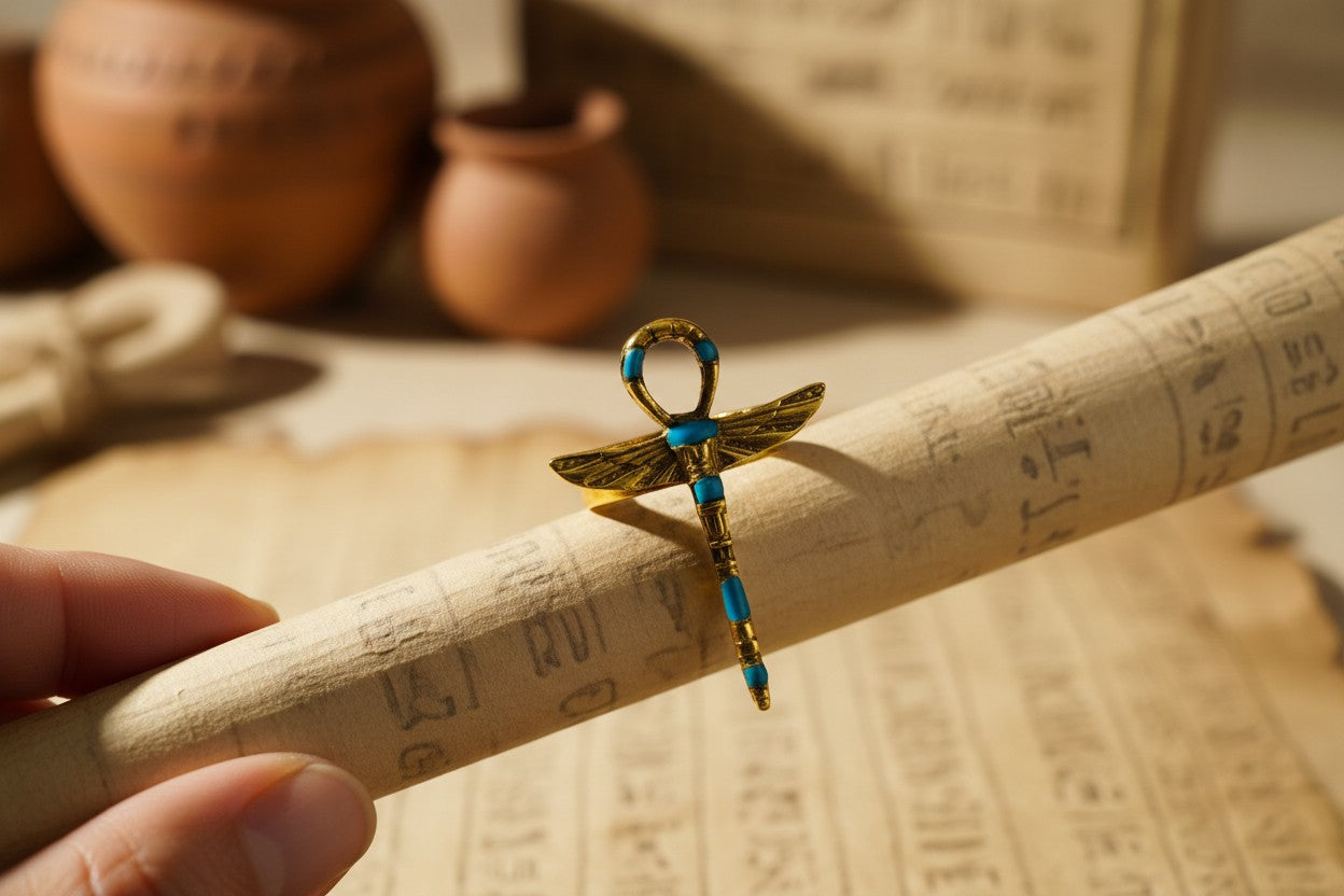Gold Winged Ankh Ring, Ancient Egyptian Key Of Life Jewelry, Turquoise Statement Ring, Spiritual Talisman Gift For Her Him