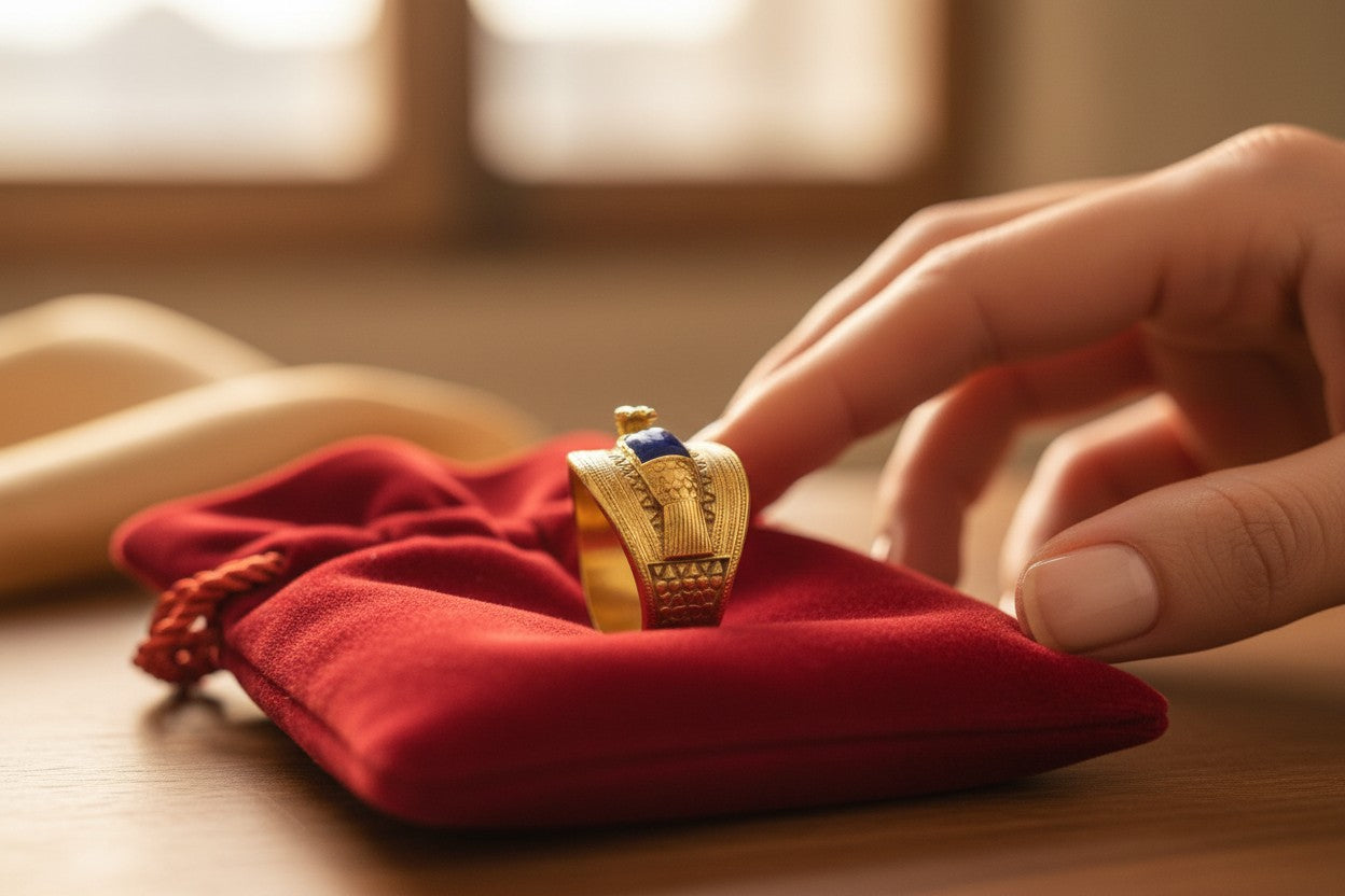 Gold Ramses Duck Ring, Ancient Egyptian Inspired Cuff Jewelry, Lapis Lazuli Statement Ring