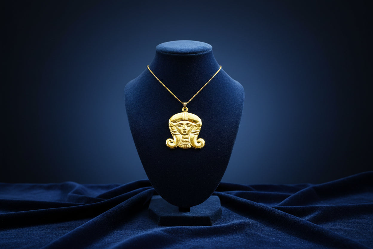 Gold Goddess Hathor Pendant, Large Egyptian Goddess Necklace